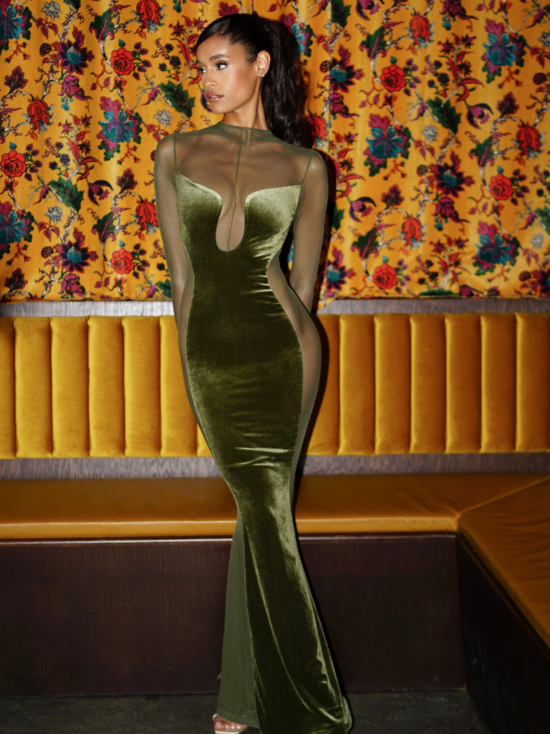 Green Velvet Long Dress